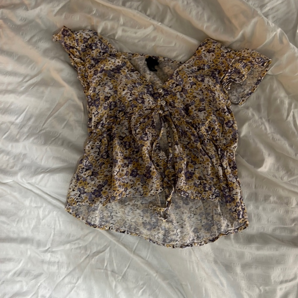 trendy purple and yellow flowery top